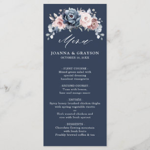 Menu Dusty Blue Mauve Rosa rosa Slate Floral Casamento 