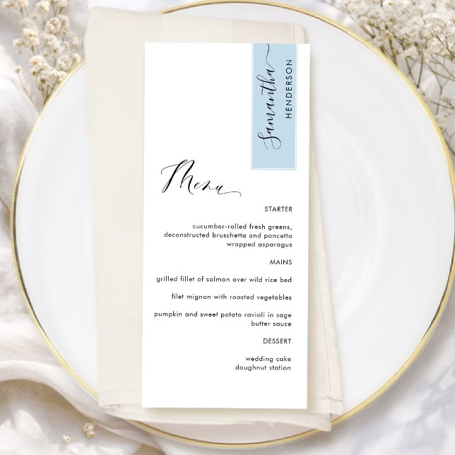Menu Dusty Blue Personalized with Guest Name Elegant (Criador carregado)