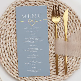 Menu Dusty Blue Wedding com Coração Dourada