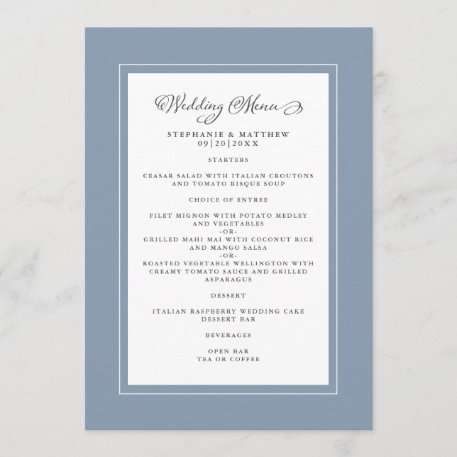 Menu Dusty Blue Wedding Modern Chic Borders (Frente)