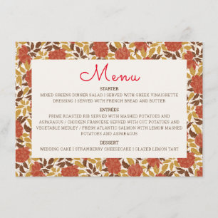 Menu Dusty Brunt Orange Peony Flowers Casamento outono