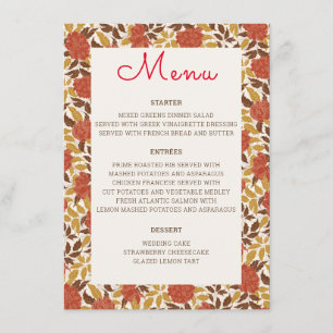Menu Dusty Brunt Orange Peony Flowers Casamento outono