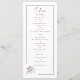 Menu Dusty Pink Line Art Rose Dinner Details Wedding