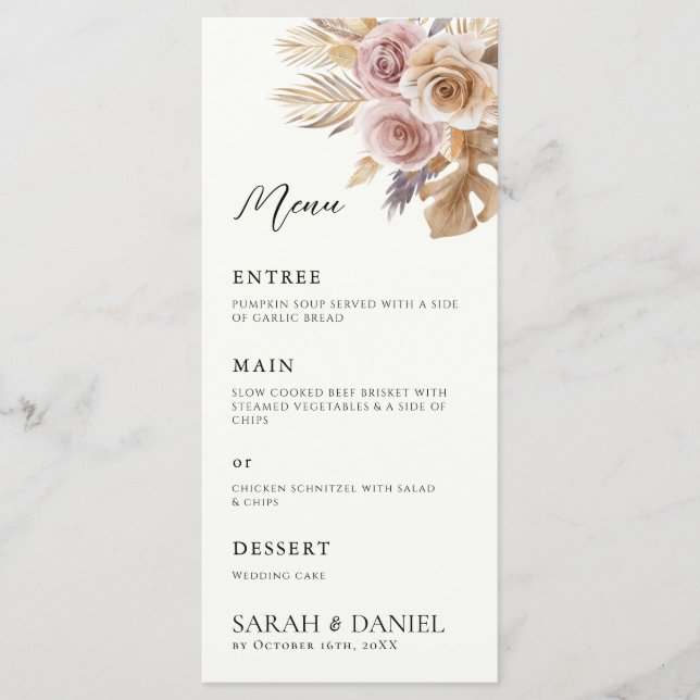 Menu Dusty Rosa Floral Wreath Wedding (Frente)