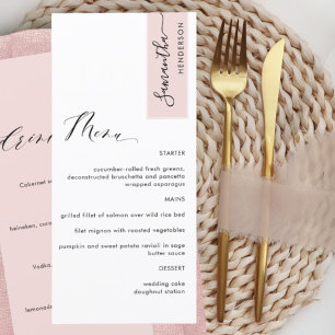 Menu Dusty Rosa Guest Name Comida de Casamento e Bebida