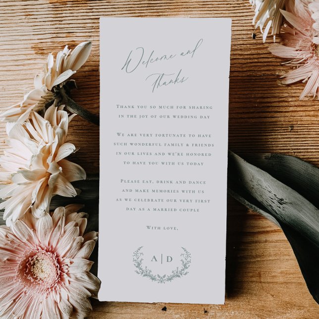 Menu Dusty Sage Wedding Day Welcome and Thank you Card (Criador carregado)