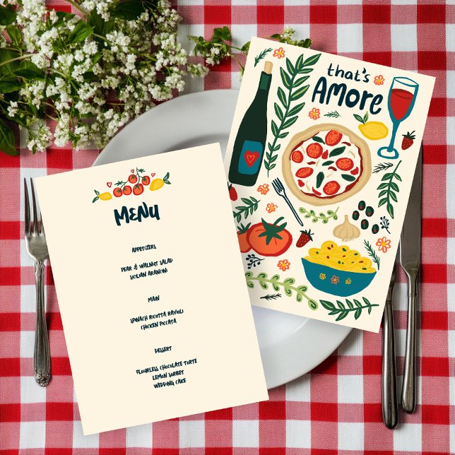 Menu É Amore italiano Comida Love Whimsical CUSTOM (That's Amore Italian Food Love Whimsical CUSTOM MENU Wedding Engagement Anniversary Menu
)