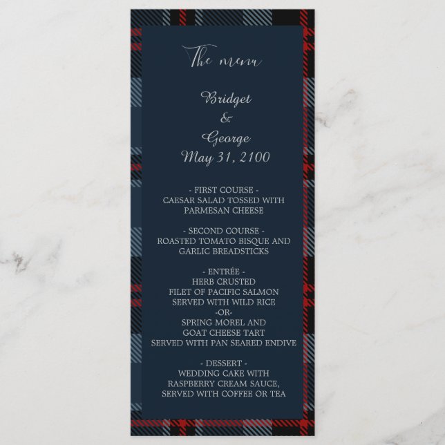 menu e programa de casamento do país escocês azul (Frente)