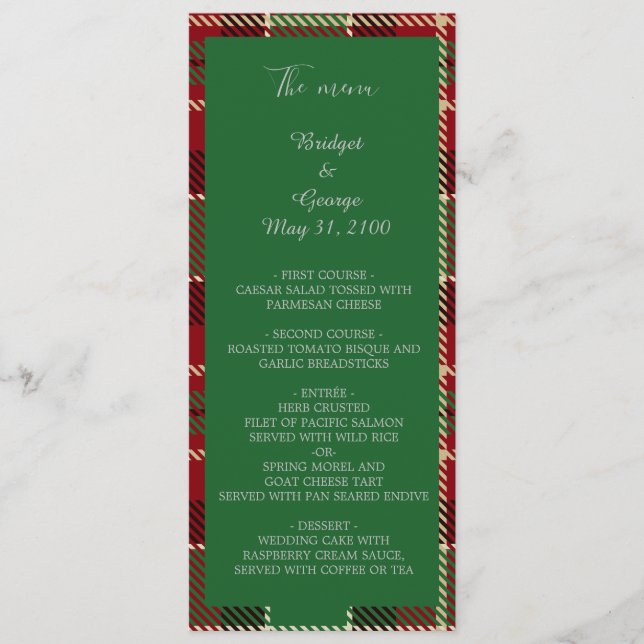 menu e programa de casamento do país escocês verde (Frente)