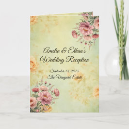 Menu e programa de recepção de casamento elegante
