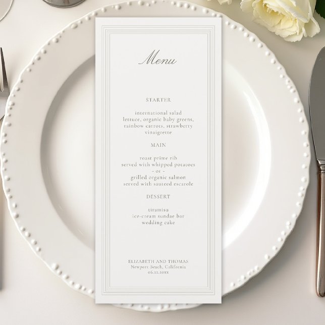 Menu Ecru Triple Formal Elegant Modern Classic Wedding (formal wedding menu modern classic triple frame faux embossed black tie ecru traditional)