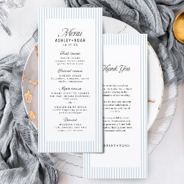Menu Elegância Listrada Azul Empoeirada Casamento Cláss