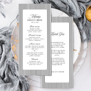 Menu Elegância Listrada Preto e Branco Casamento Clássi