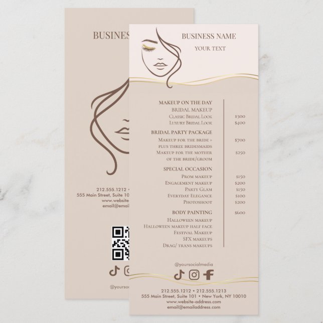 Menu Elegant Beige and Gold Salon Price List (Frente/Verso)