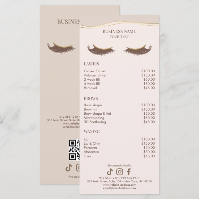 Menu Elegant Beige and Gold Salon Price List (Frente/Verso)