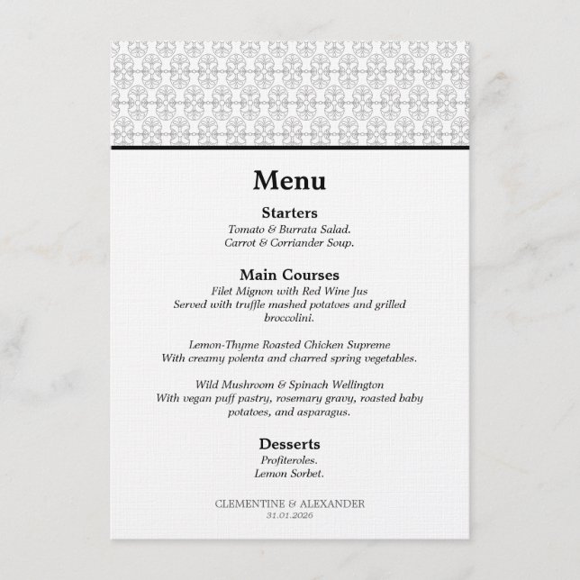 Menu Elegant Black and White Art Deco Style (Frente)