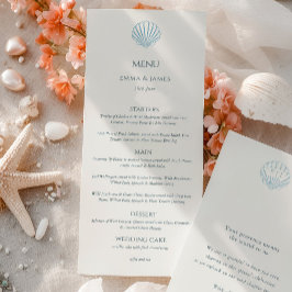 Menu Elegant Blue Seashell Ivory Double Side Wedding 