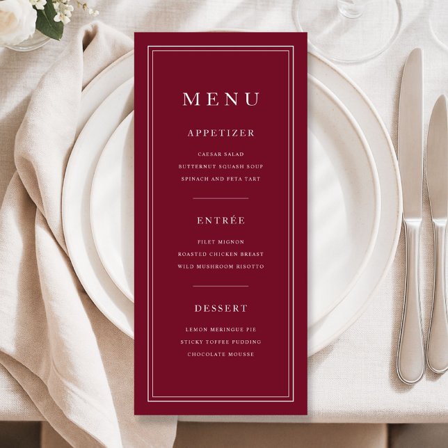 Menu Elegant Burgundy 3 Course (Elegant Burgundy 3 Course Menu)