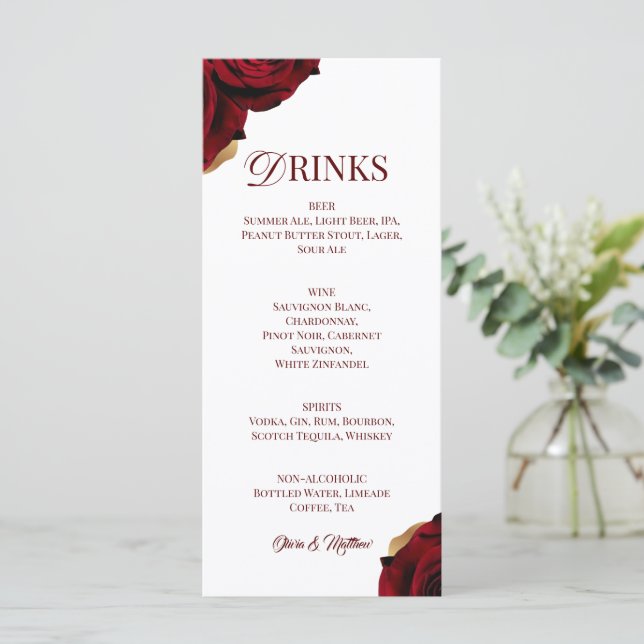 Menu Elegant Burgundy Gold Drink  (Em pé/Frente)
