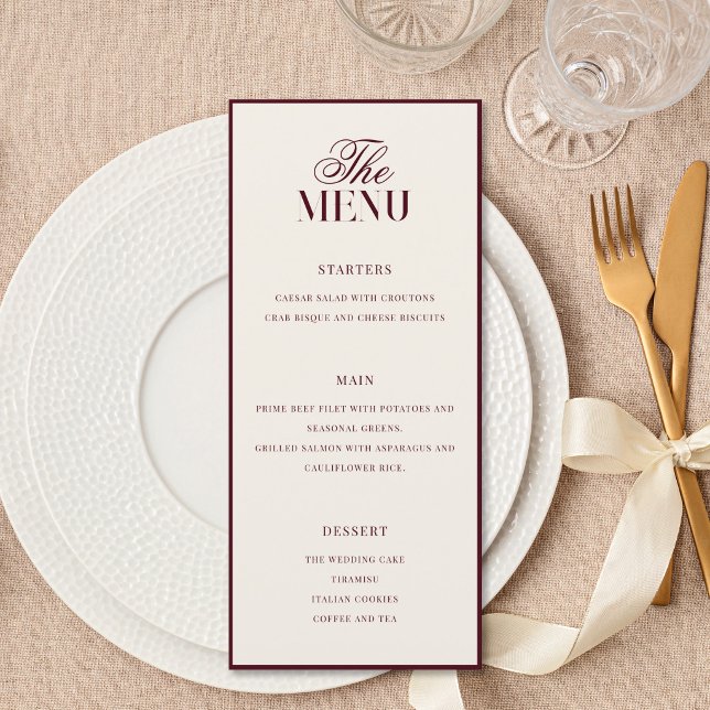 Menu Elegant Burgundy Old Money Wedding (Criador carregado)