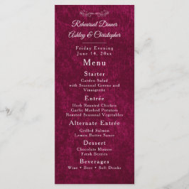 Menu Elegant Burgundy Velvet White Rehearsal Dinner