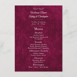 Menu Elegant Burgundy Velvet White Welcome Dinner
