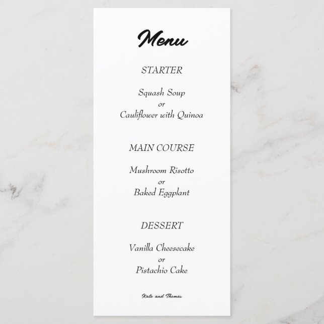 Menu Elegant Chic Modern Minimalist Black and White (Frente)