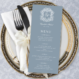 Menu Elegant Dusty Blue Formal Monogram Crest Wedding
