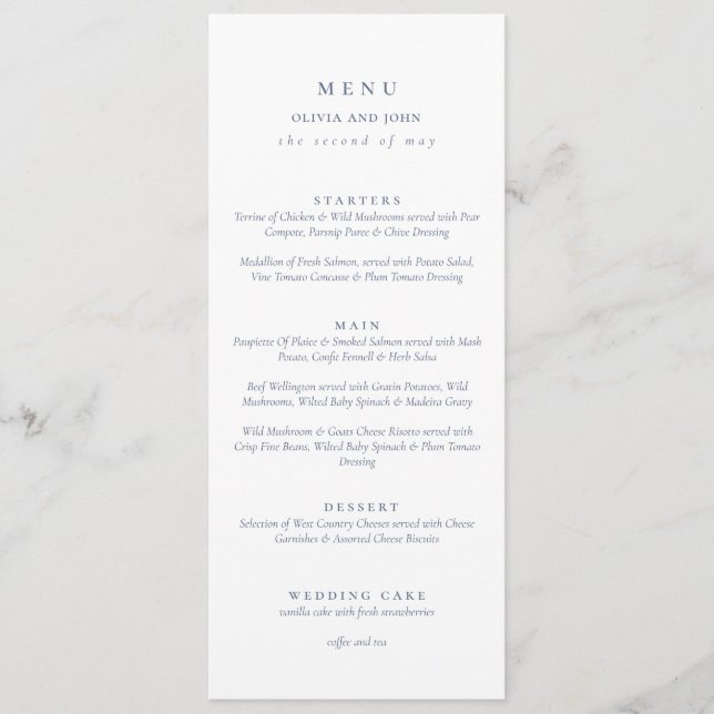 Menu Elegant dusty Blue Script Double Side Wedding  (Frente)