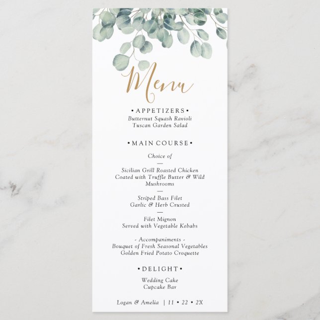 Menu Elegant Eucalyptus Greenery Wedding (Frente)