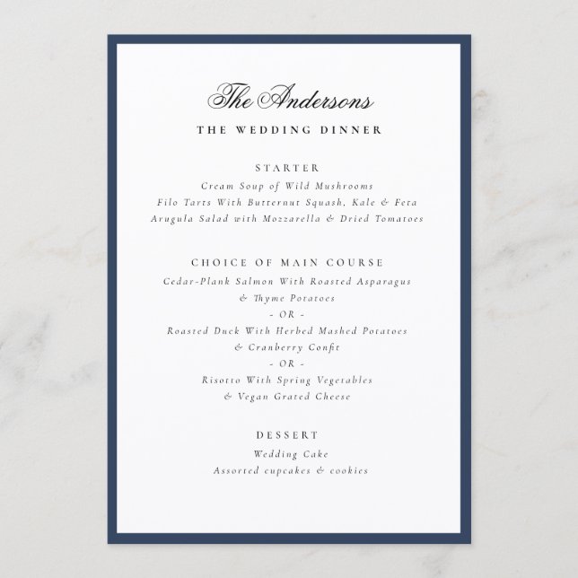 Menu Elegant Family Name Blue Frame Wedding Dinner (Frente)