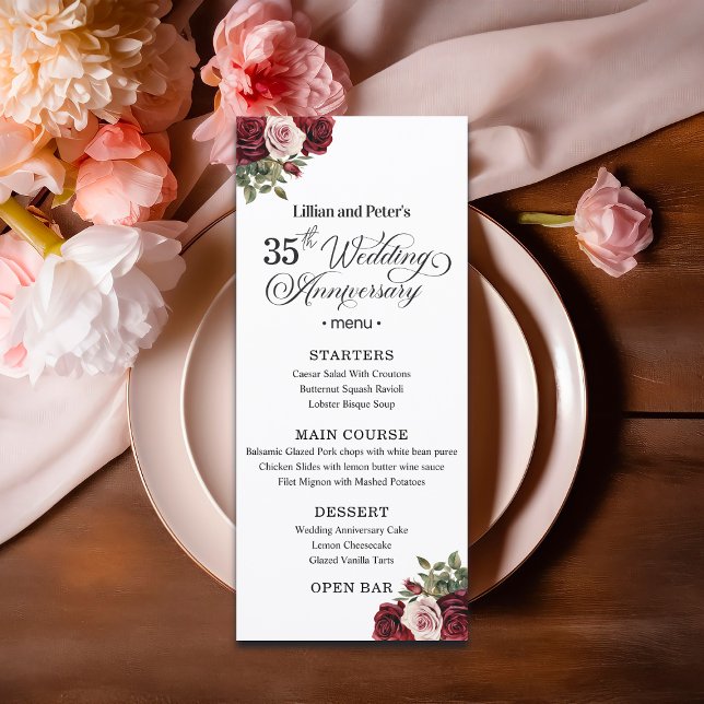 Menu Elegant Floral 35th Wedding Anniversary (Criador carregado)