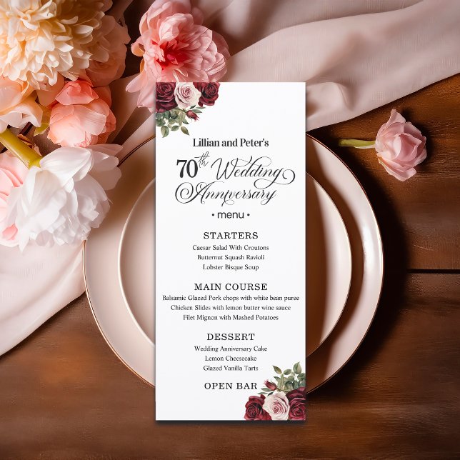 Menu Elegant Floral 70th Wedding Anniversary (Criador carregado)