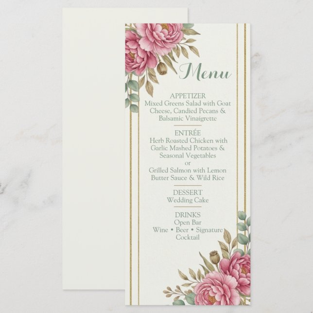 Menu Elegant Floral Blush Rose Eucalyptus Wedding (Frente/Verso)