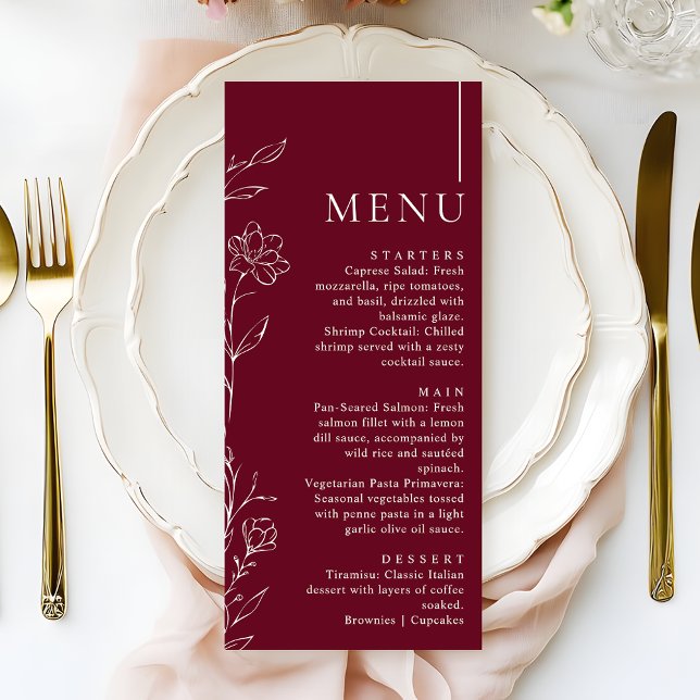 Menu Elegant Floral Burgundy Formal Wedding Dinner (Criador carregado)