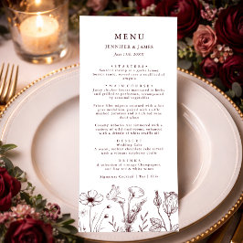 Menu Elegant Floral Burgundy Wedding 