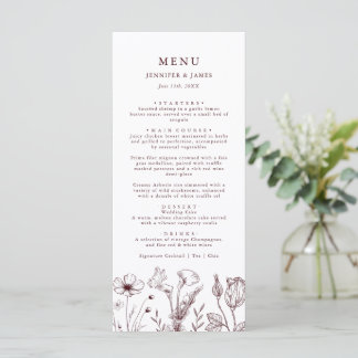Menu Elegant Floral Burgundy Wedding 