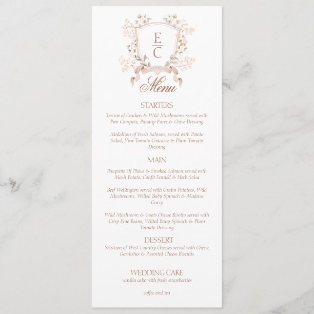 Menu Elegant Floral Crest Monogram Wedding  (Frente)