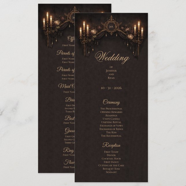 Menu Elegant floral Gothic Halloween Wedding Program (Frente/Verso)