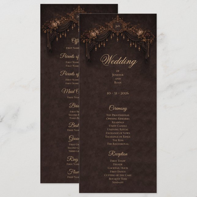 Menu Elegant floral Gothic Halloween Wedding Program (Frente/Verso)