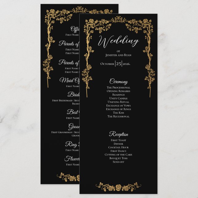 Menu Elegant floral Gothic Wedding Program (Frente/Verso)