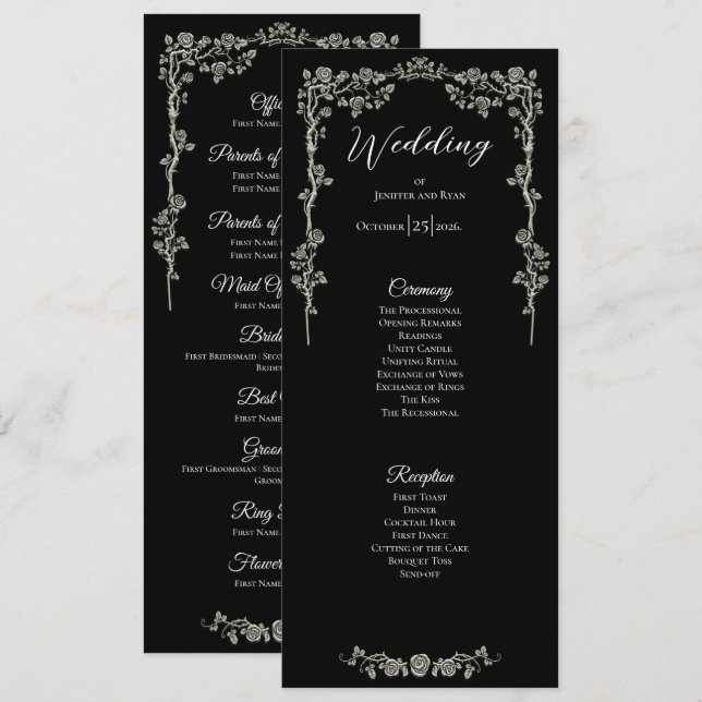 Menu Elegant floral Gothic Wedding Program (Frente/Verso)