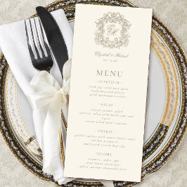 Menu Elegant Formal Monogram Crest Ivory Wedding