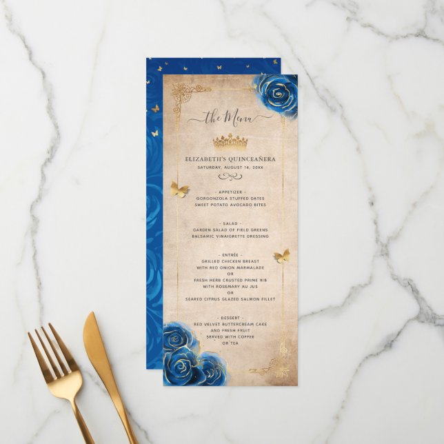 Menu Elegant Gold and Green Roses Watercolor Floral (Frente/Verso In Situ)