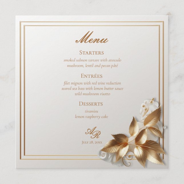 Menu Elegant Gold Botanical Wedding  (Frente)