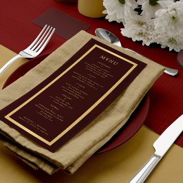 Menu Elegant gold frame dark burgundy modern wedding