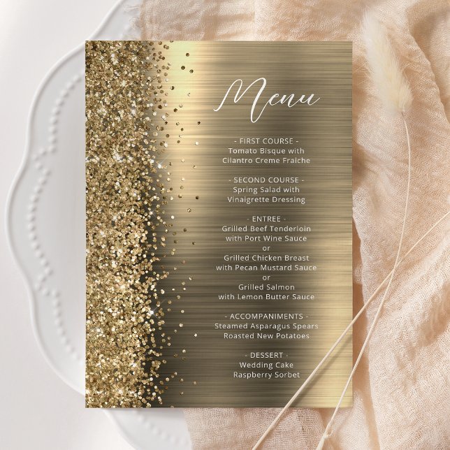 Menu Elegant Gold Glam Glitter Script Wedding (Criador carregado)