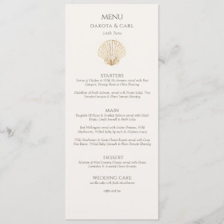 Menu Elegant Gold Seashell Creamy Double Side Wedding 
