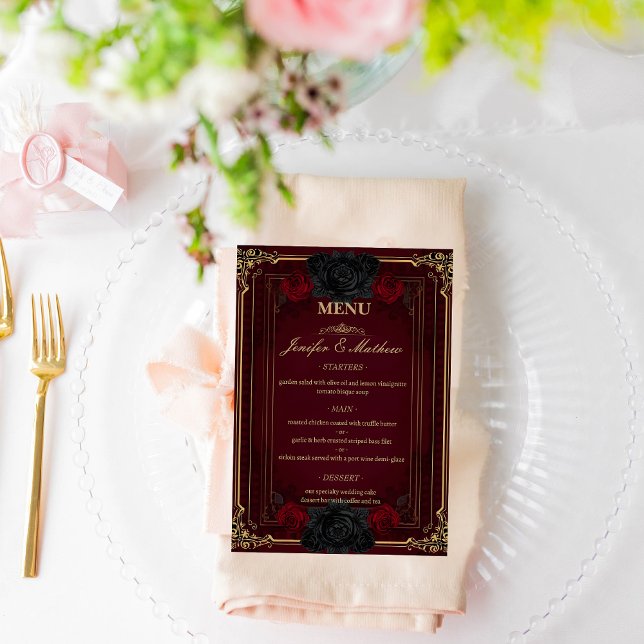 Menu Elegant Gothic Romance Roses Wedding (Criador carregado)