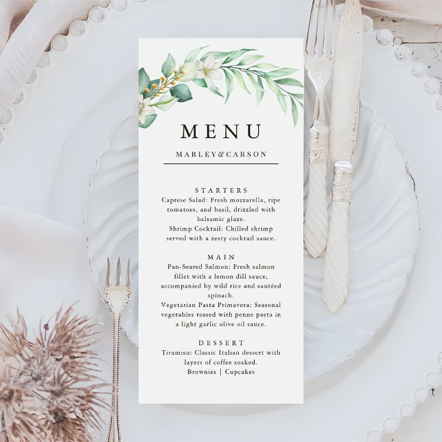 Menu Elegant Greenery Foliage Wedding Dinner (Criador carregado)